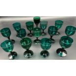 A Collection of Fourteen 19th century English 'Bristol Green' wine glasses.