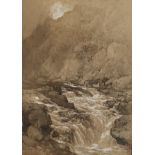 Mix media using watercolour, pen and pastel. The Falls of the Tummel, Scotland. Signed E.Gill