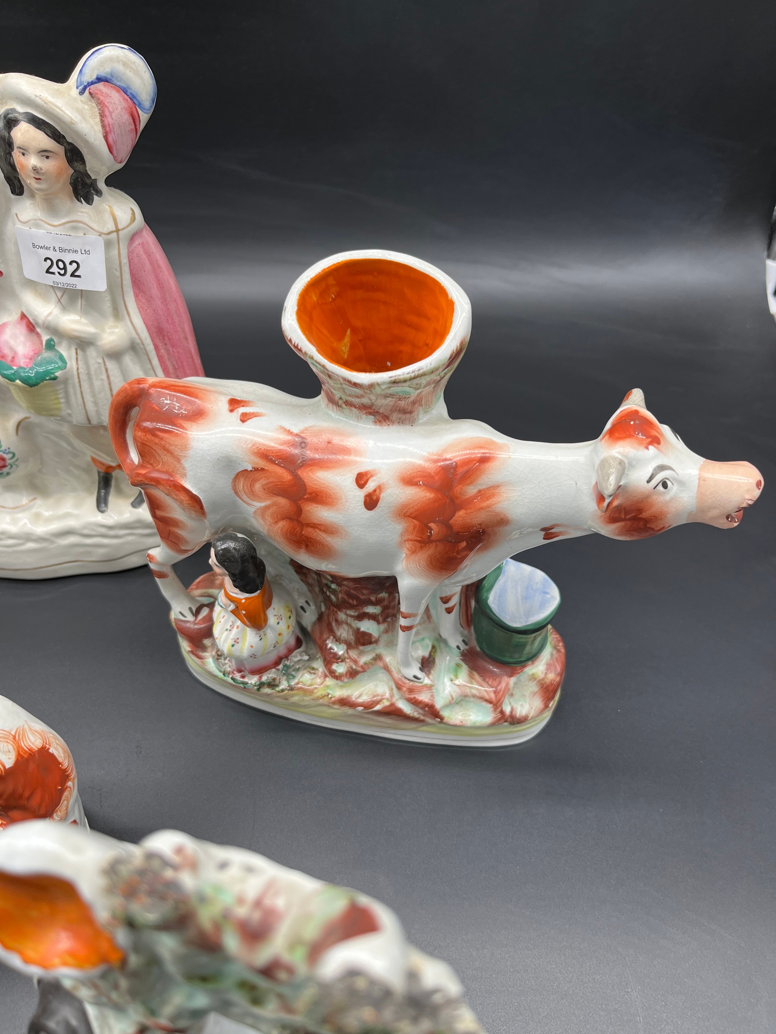 A Collection of 19th century Staffordshire flatback figures. Includes creamer. - Image 3 of 4