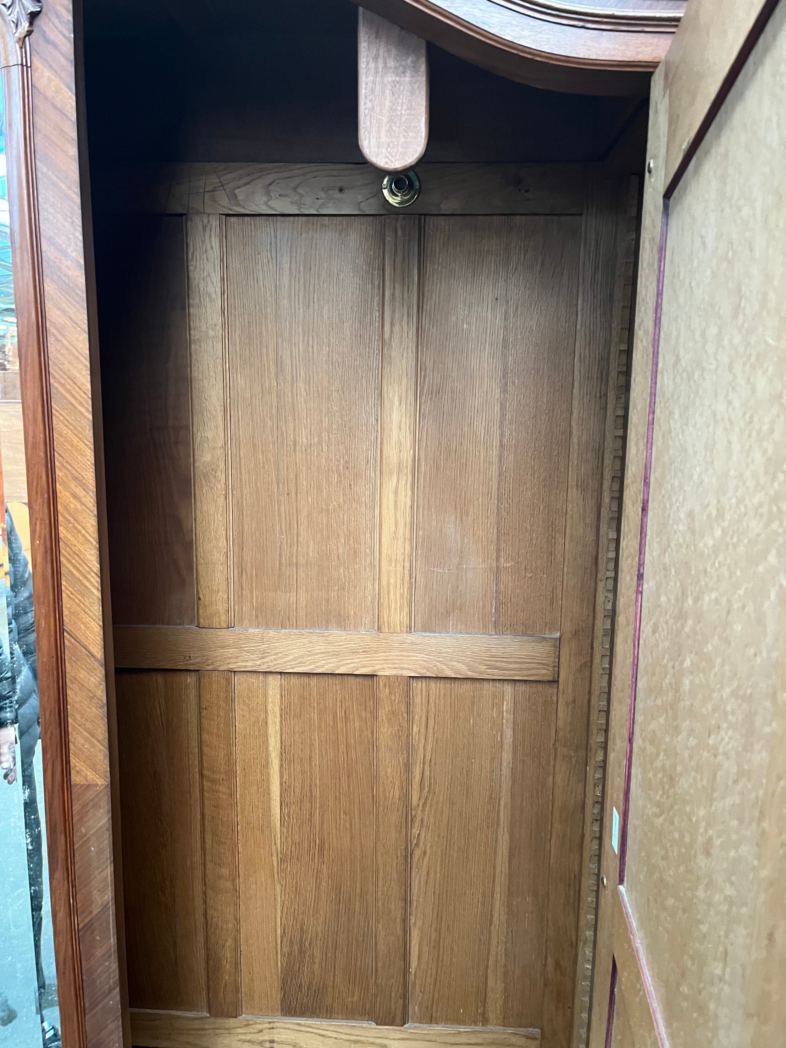 20th century French double wardrobe, the moulded top surmounted with foliate design, above two - Image 6 of 6