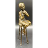 Bronze Statue of an Art Nouveau lady seated on a stool, Signed D.H. Chiparus. [27cm high]