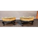 Pair of Victorian ebonized wooden stools with beadwork upholstery [20cm high, 35cm in diameter]