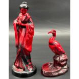 Two Royal Doulton Flambe figures. 'Geisha' HN3229 & Heron figure possibly a 2nd.