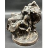 Heavy cast bronze semi nude Repunzel style lady sculpture. [20cm high]