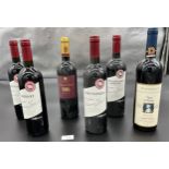 Six bottlings of wine. Four bottles of Zonin Nero D' Avola Collezione Francesco Zonin, Rioja Marques