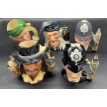 A Lot of five large Royal Doulton character toby jugs. Includes Leprechaun, The Wizard, The London