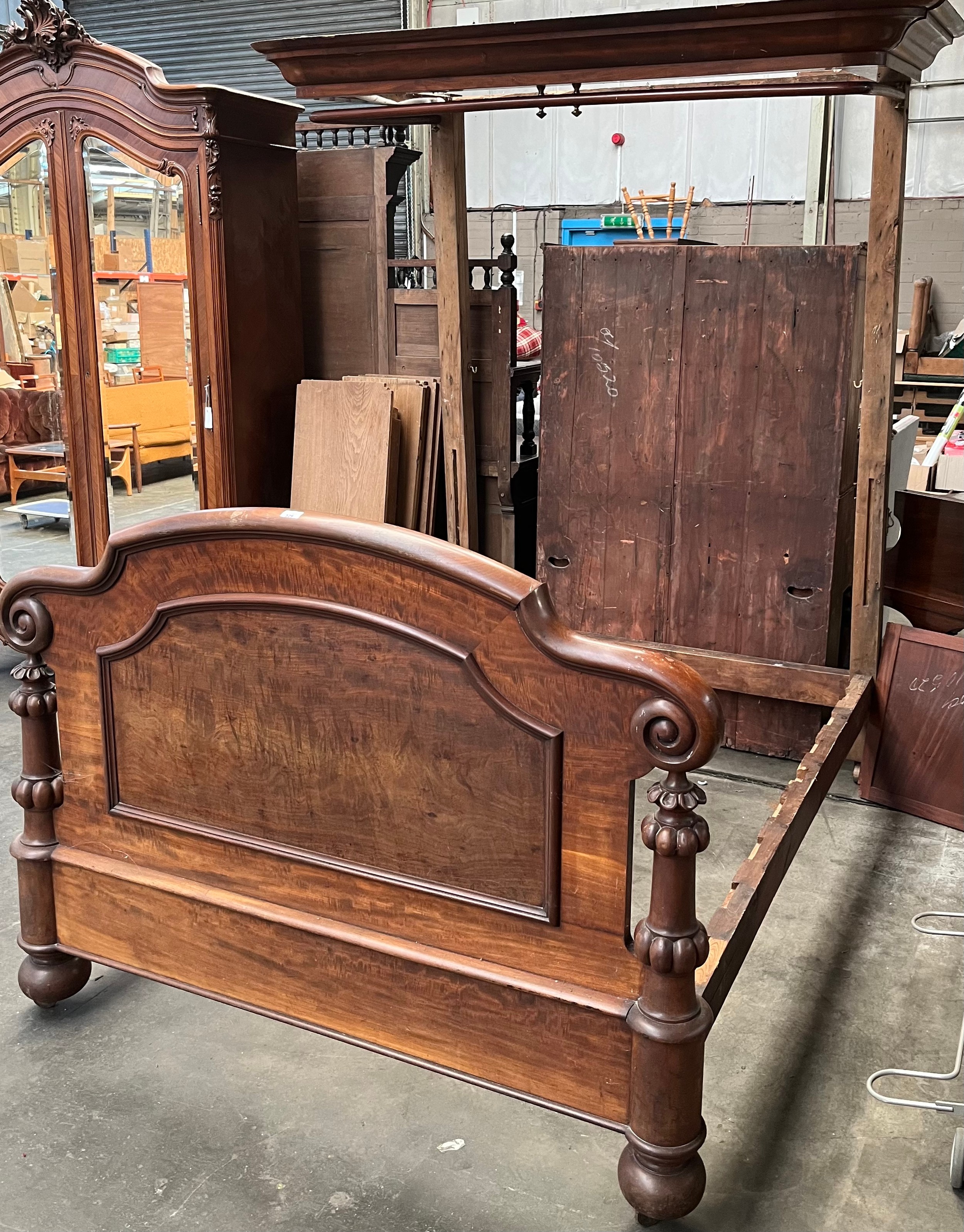 Victorian mahogany Half Tester bed frame. [218x218x146cm] - Image 2 of 5