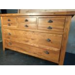 Vancouver Oak long chest of drawers, the rectangular surface above an arrangement of six short