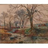 Watercolour depicting river scene, Signed [48x56cm]