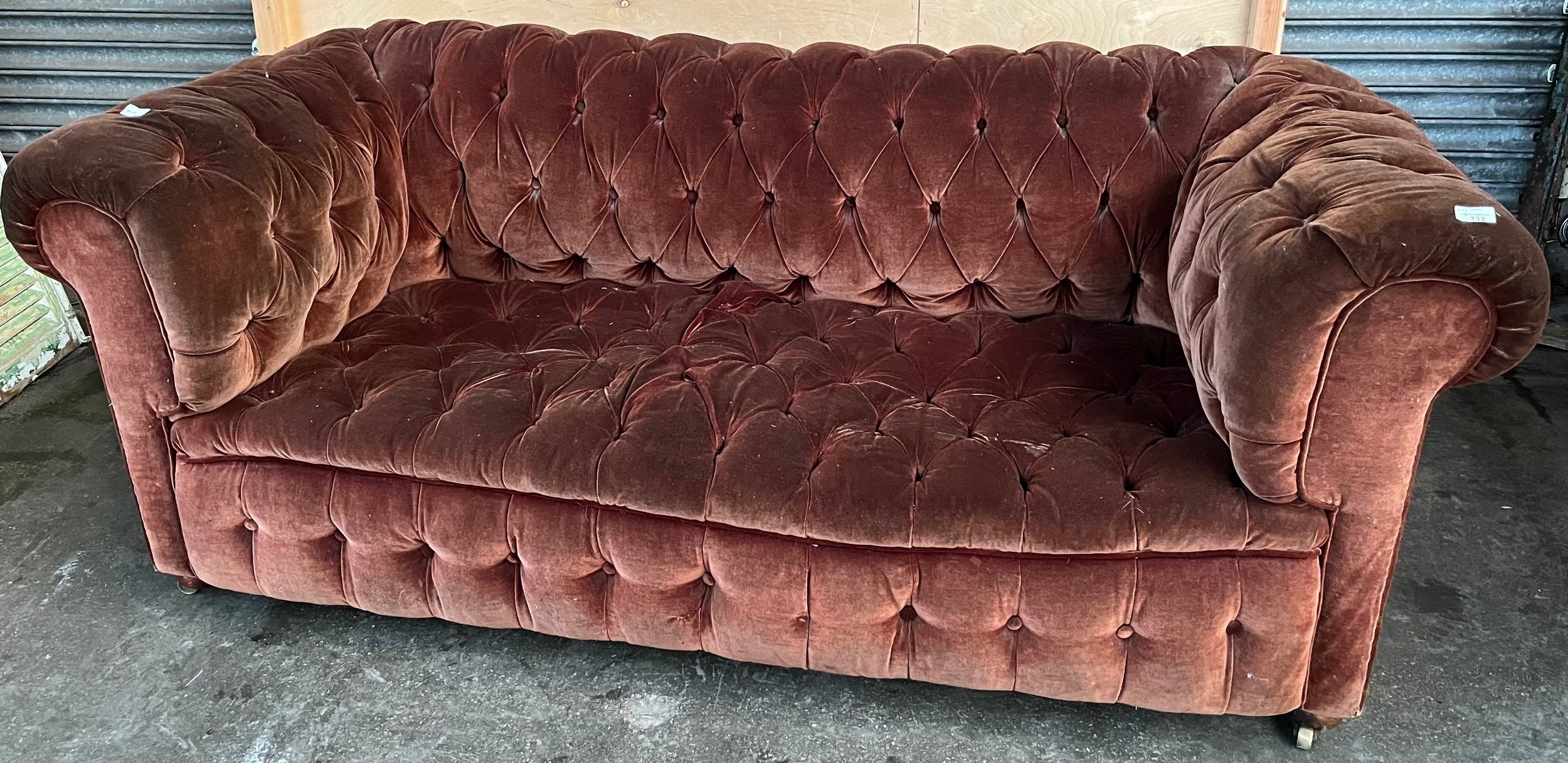 19th century antique Chesterfield material sofa. [77x195x83cm]