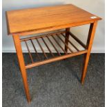 Mid-century side table, the rectangular top above a racked shelf, raised on square tapered legs [