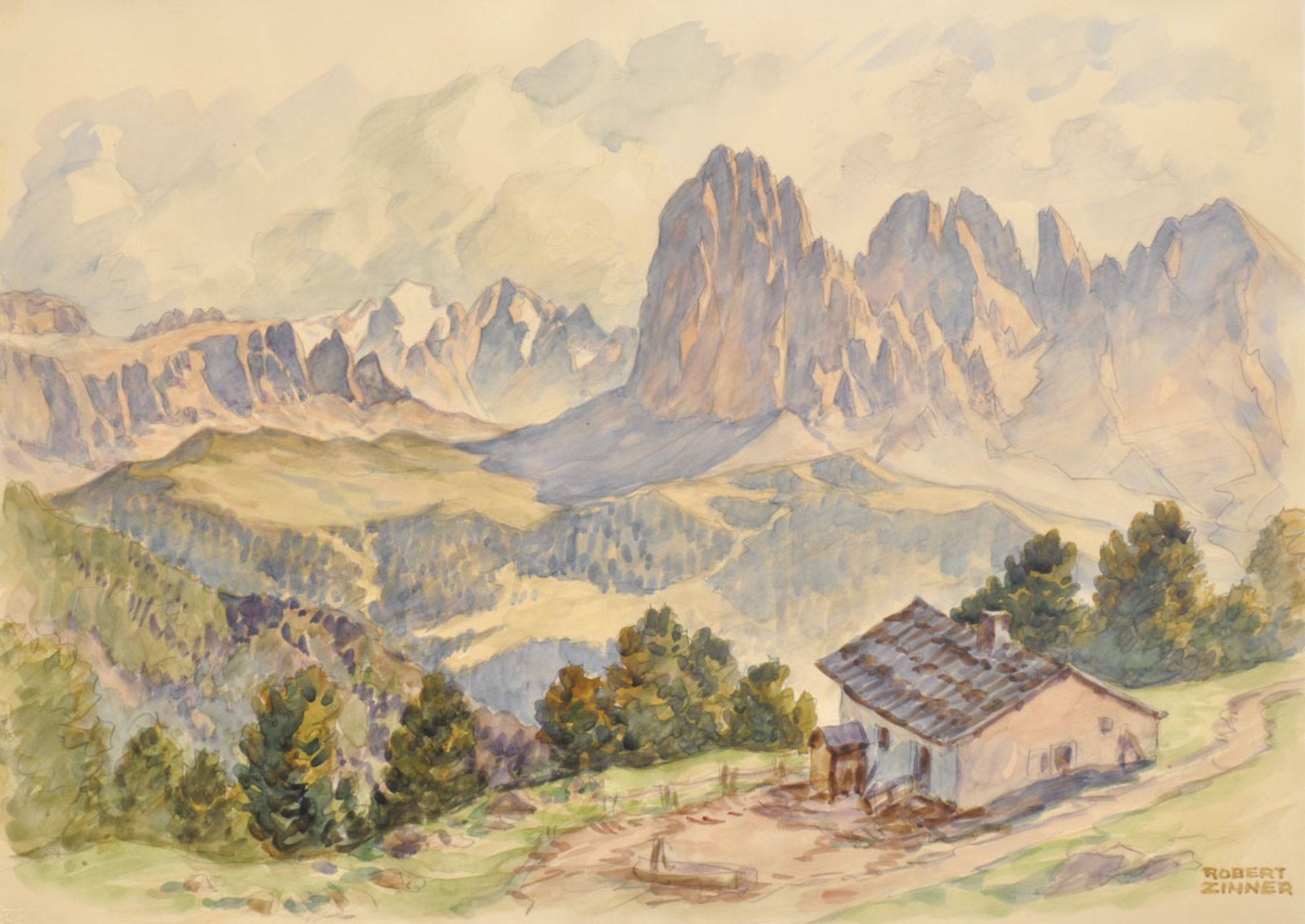 Robert Zinner - Blick von der Seiseralm gegen Sella und Langkofel