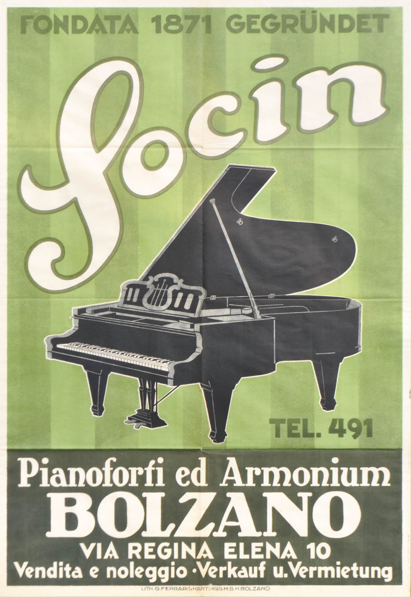 Anonym/Anonimo - Plakat sSocin - Pianoforti ed Armonium Bolzanos1920/30
