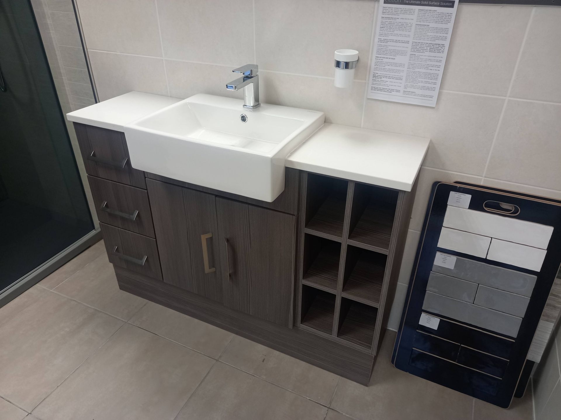 Grey Wood Sink And Shelving Unit