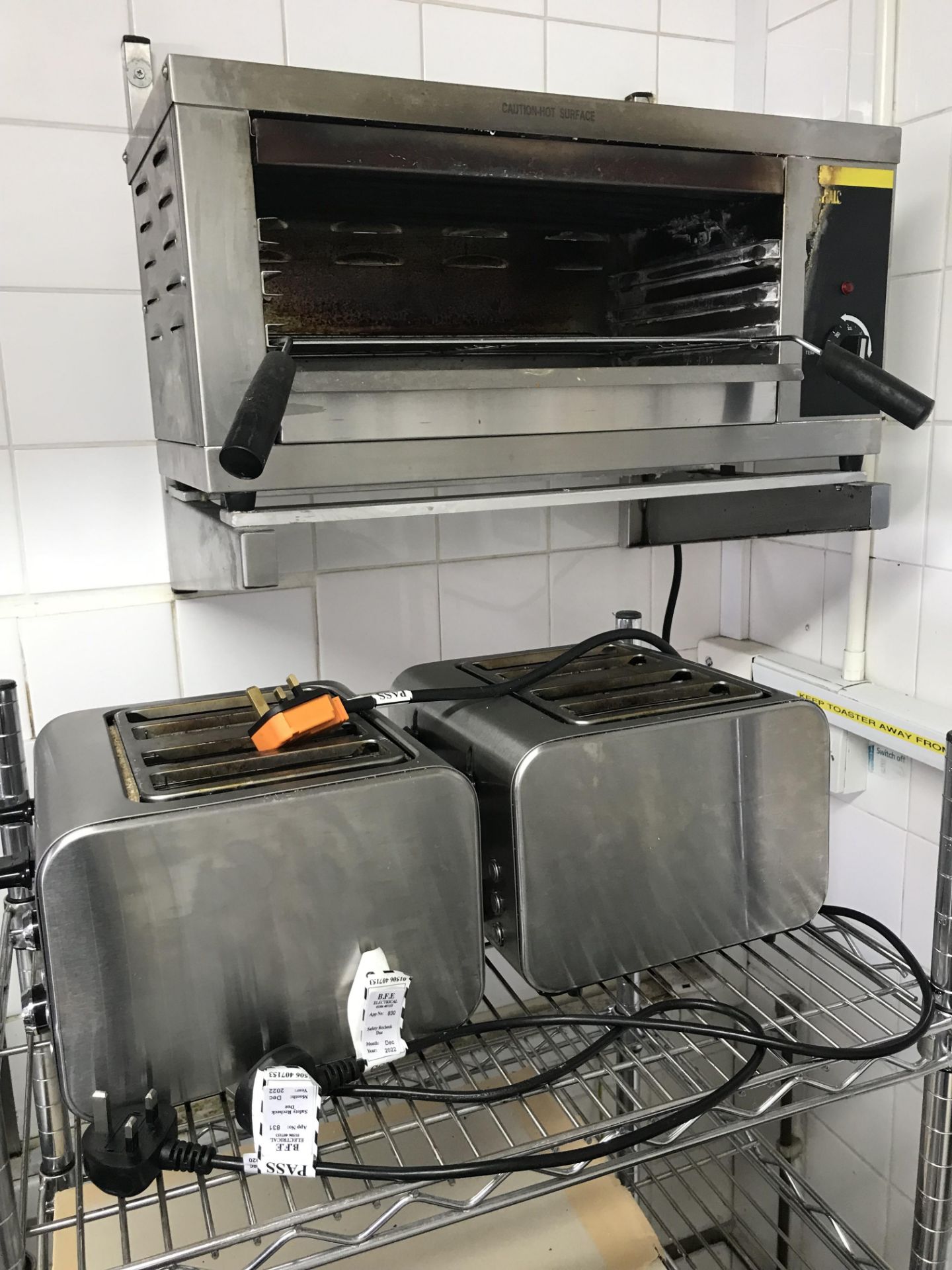 3 x Toasters; 1 x 3 Shelve Rack; 2 x 4 Slice Toasters