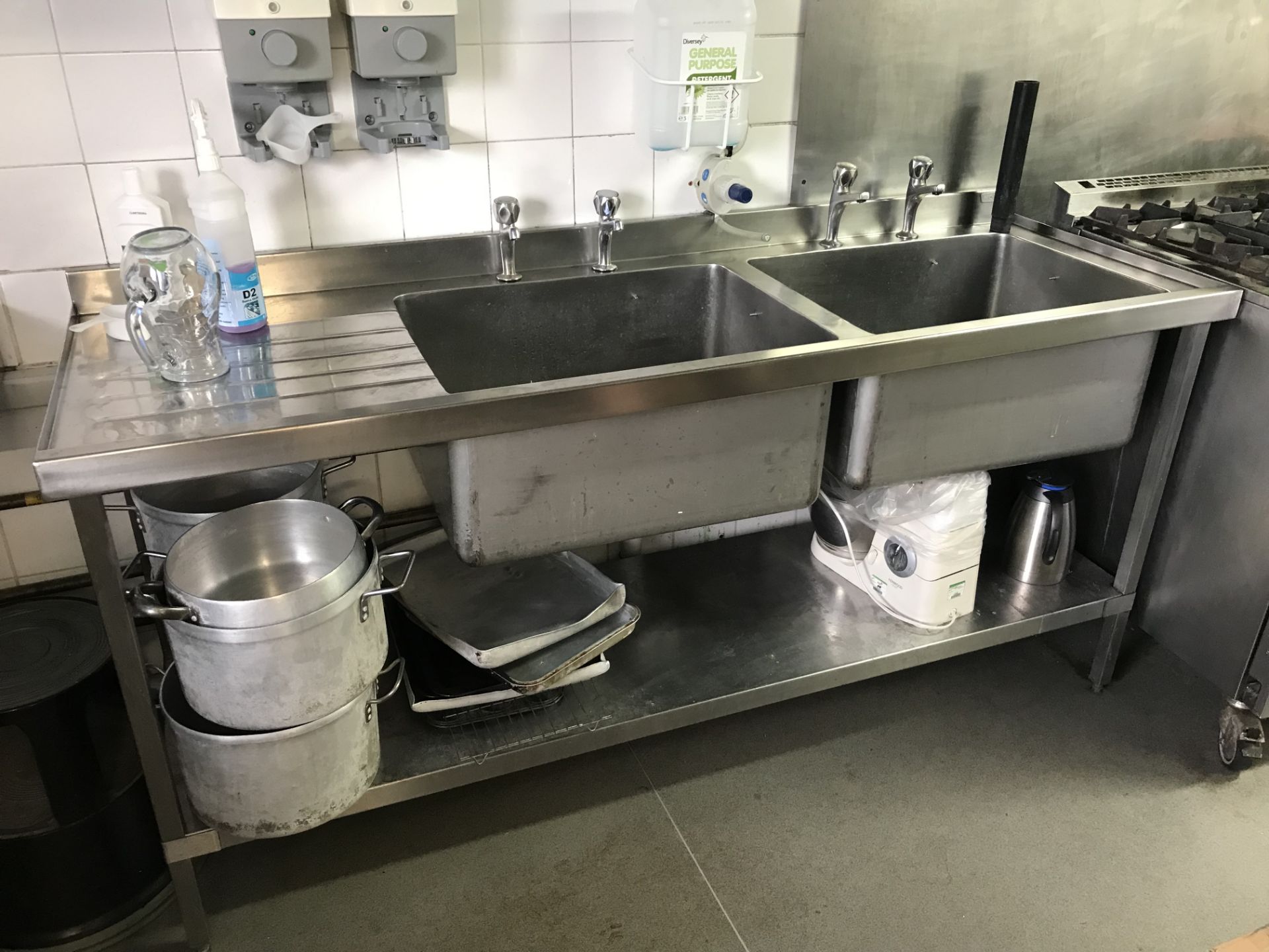 Stainless Steel Double Bowl Sink Unit with Shelf