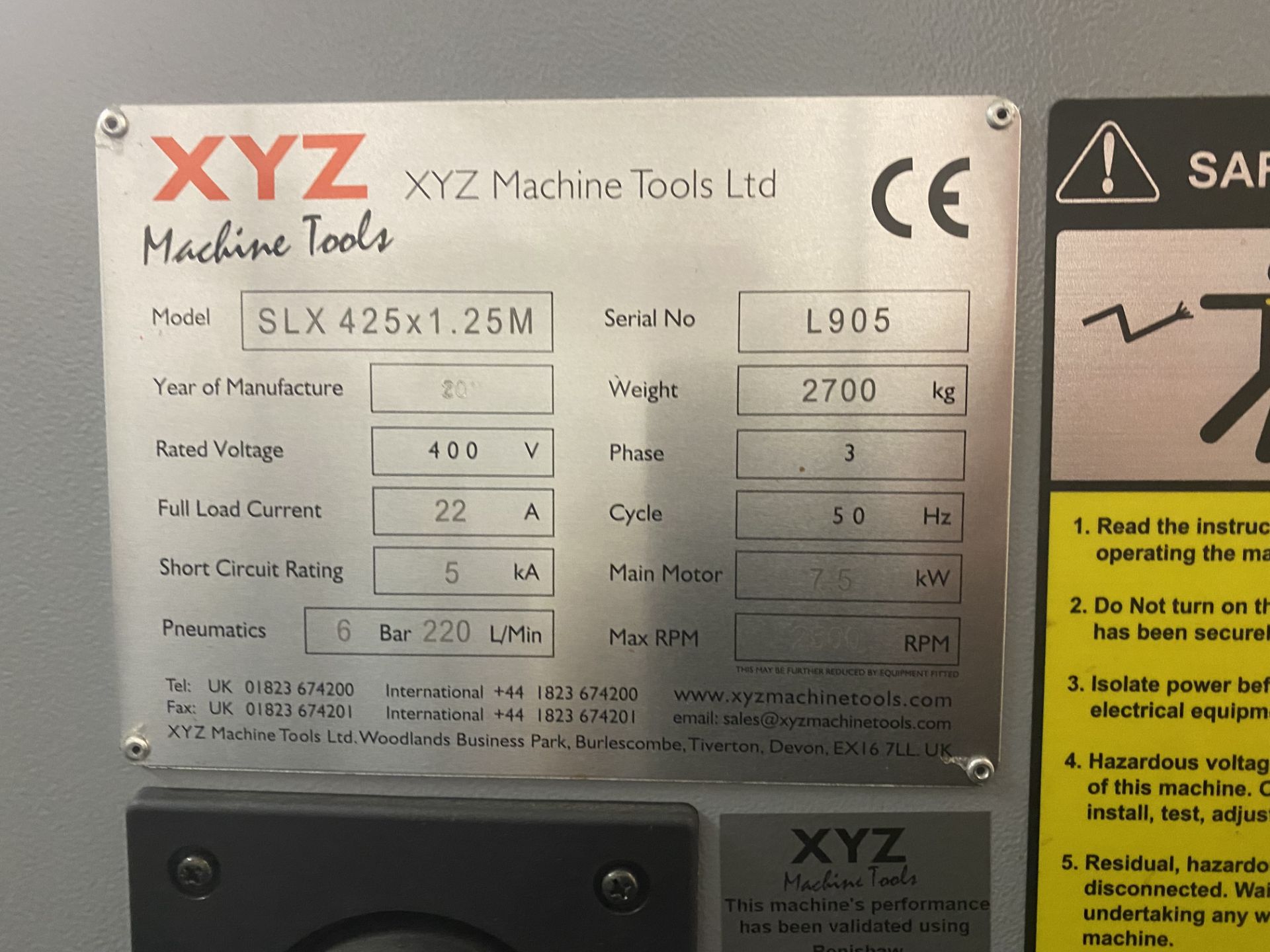 (2011) XYZ Proturn SLX 425 CNC Gap Bed Centre Lathe - Image 5 of 6