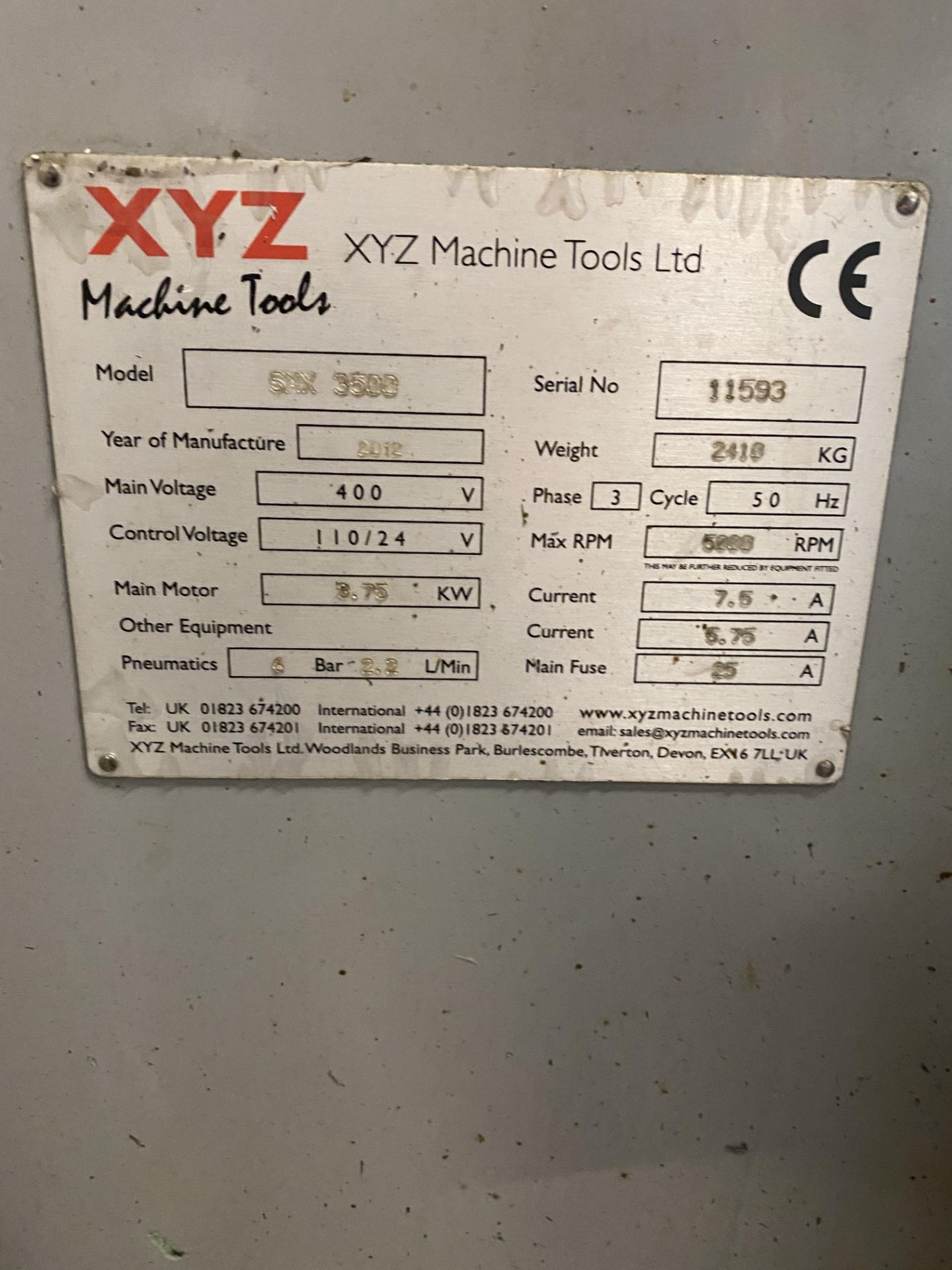 (2012) XYZ SMX 3500 CNC Vertical Bed Milling Machine - Image 4 of 4