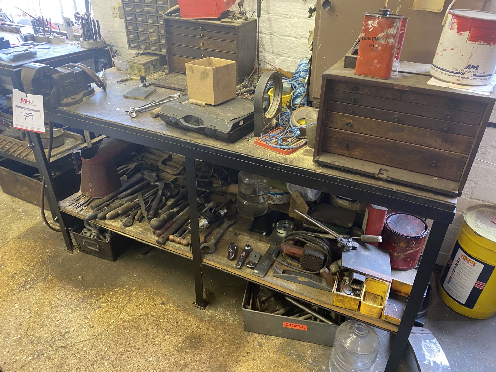 Metal Work Bench, Vice and Contents