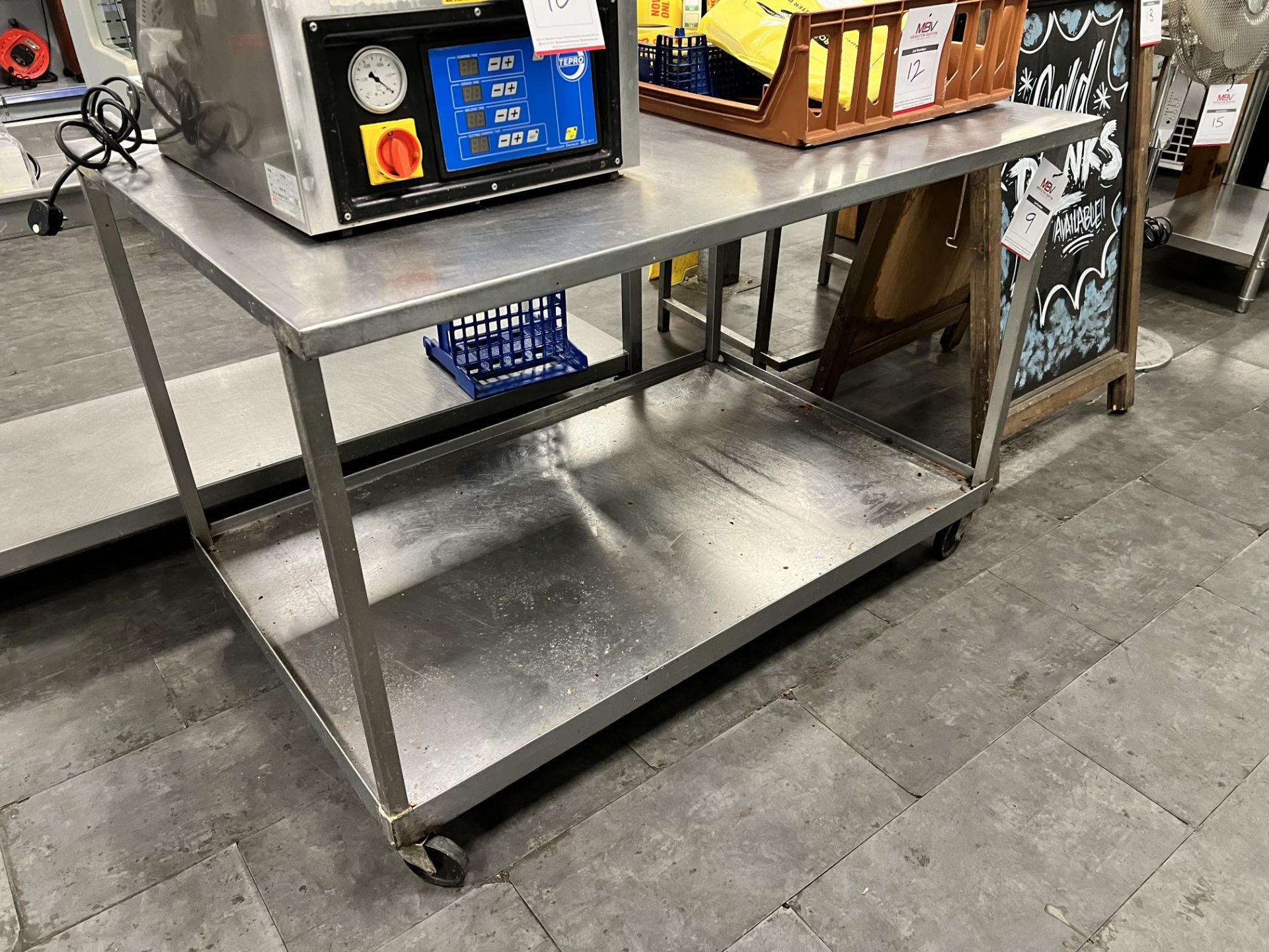 Rectangular Stainless Steel Table on Castors with Lower Shelf