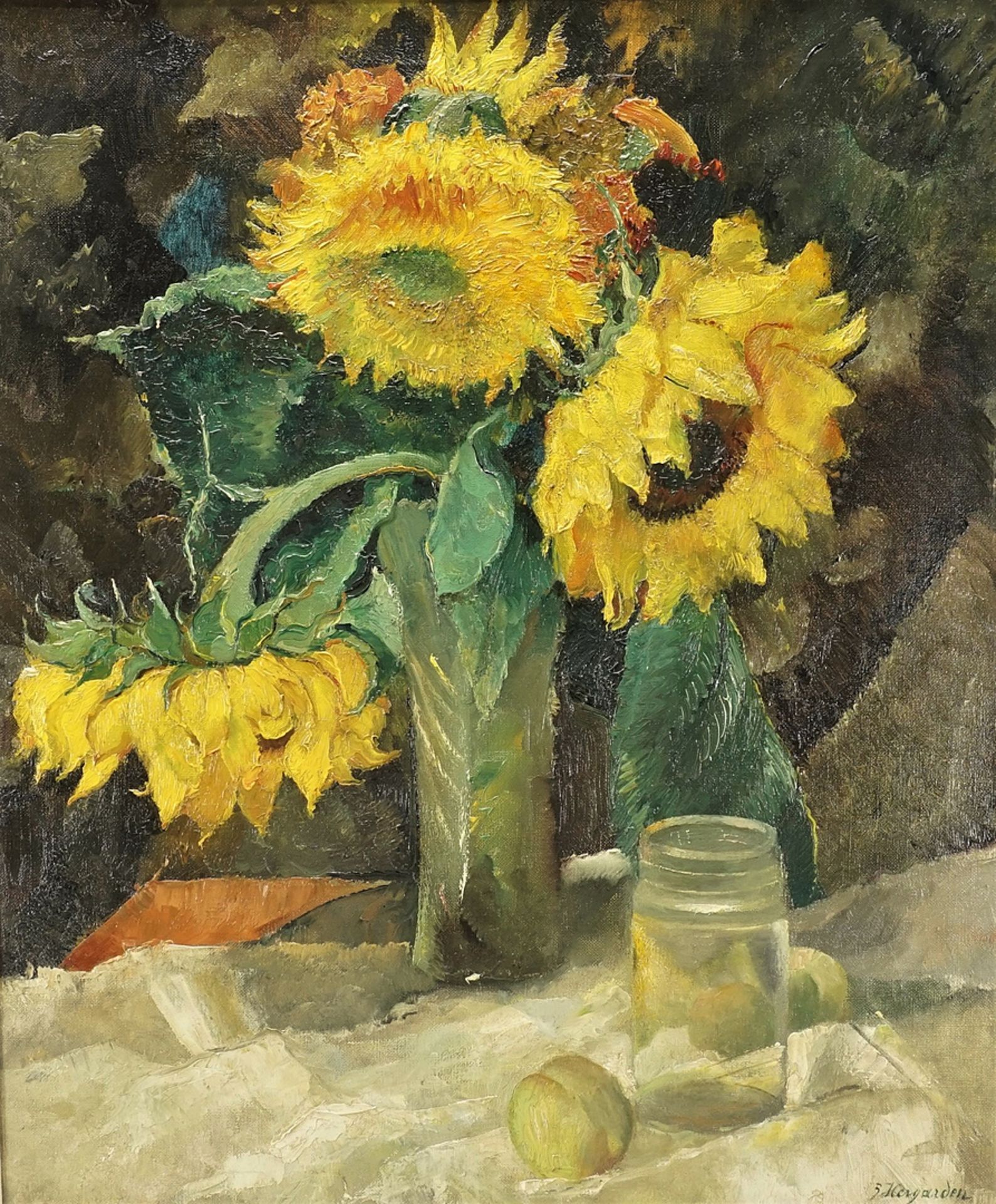 Bernhard Hergarden,  Sonnenblumen in einer Glasvase