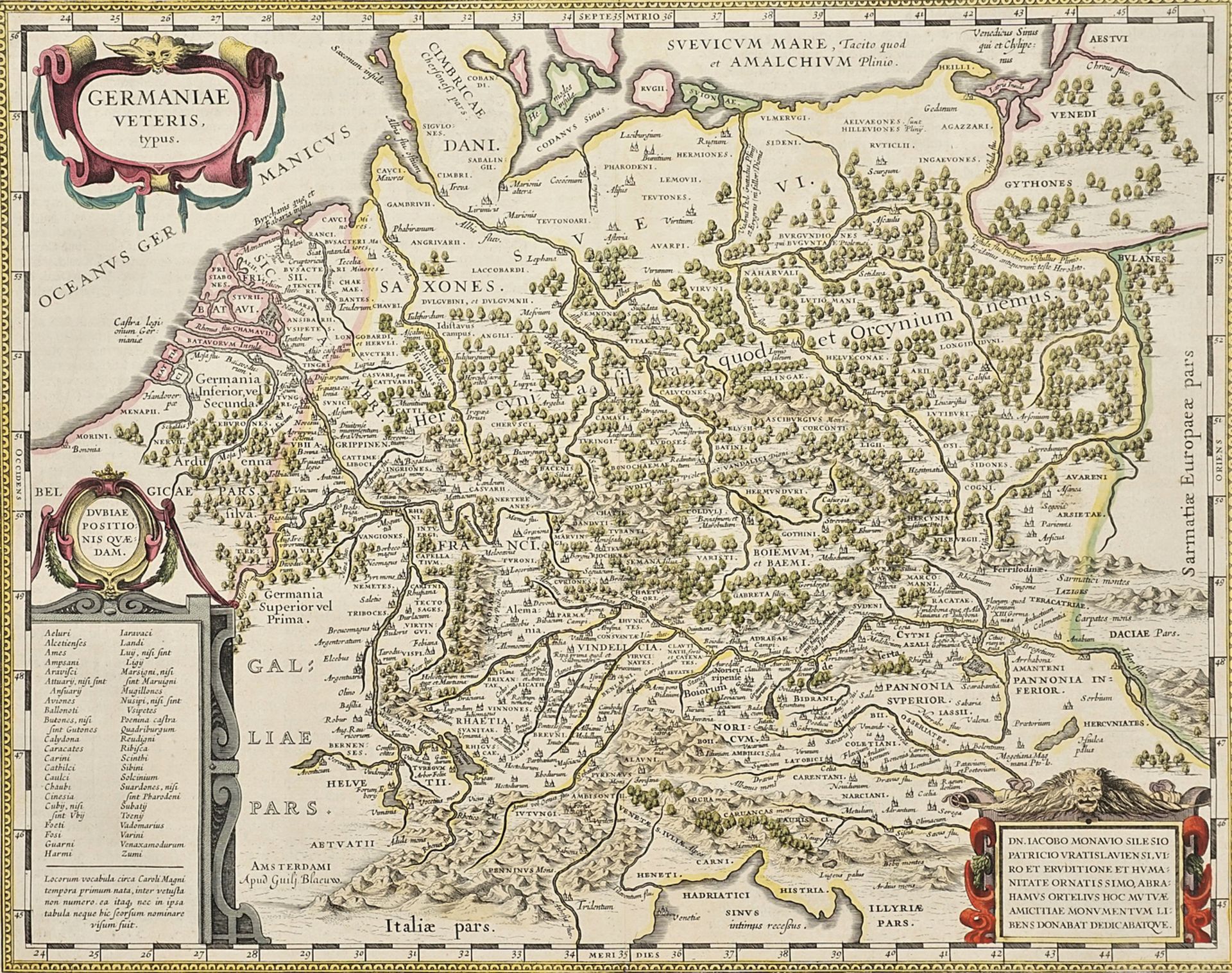 Nach Abraham Ortelius,  "Germaniae veteris typus" (Karte des alten Deutschlands)