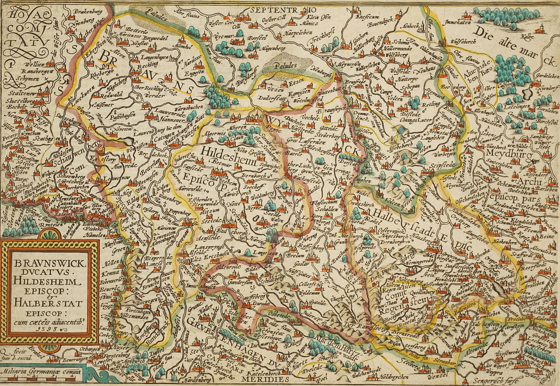 Mat(t)hias Quad (1557-1613), "Braunswick ducatus […]" (Map of Brunswick, Hildesheim and Halberstadt)