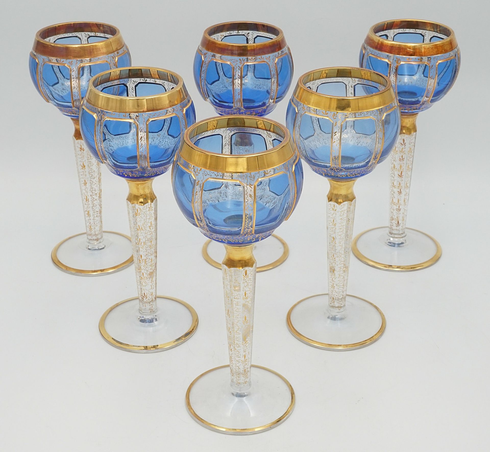 Six probably Steiner & Vogel Vohenstrauss magnificent wine glasses, around 1930