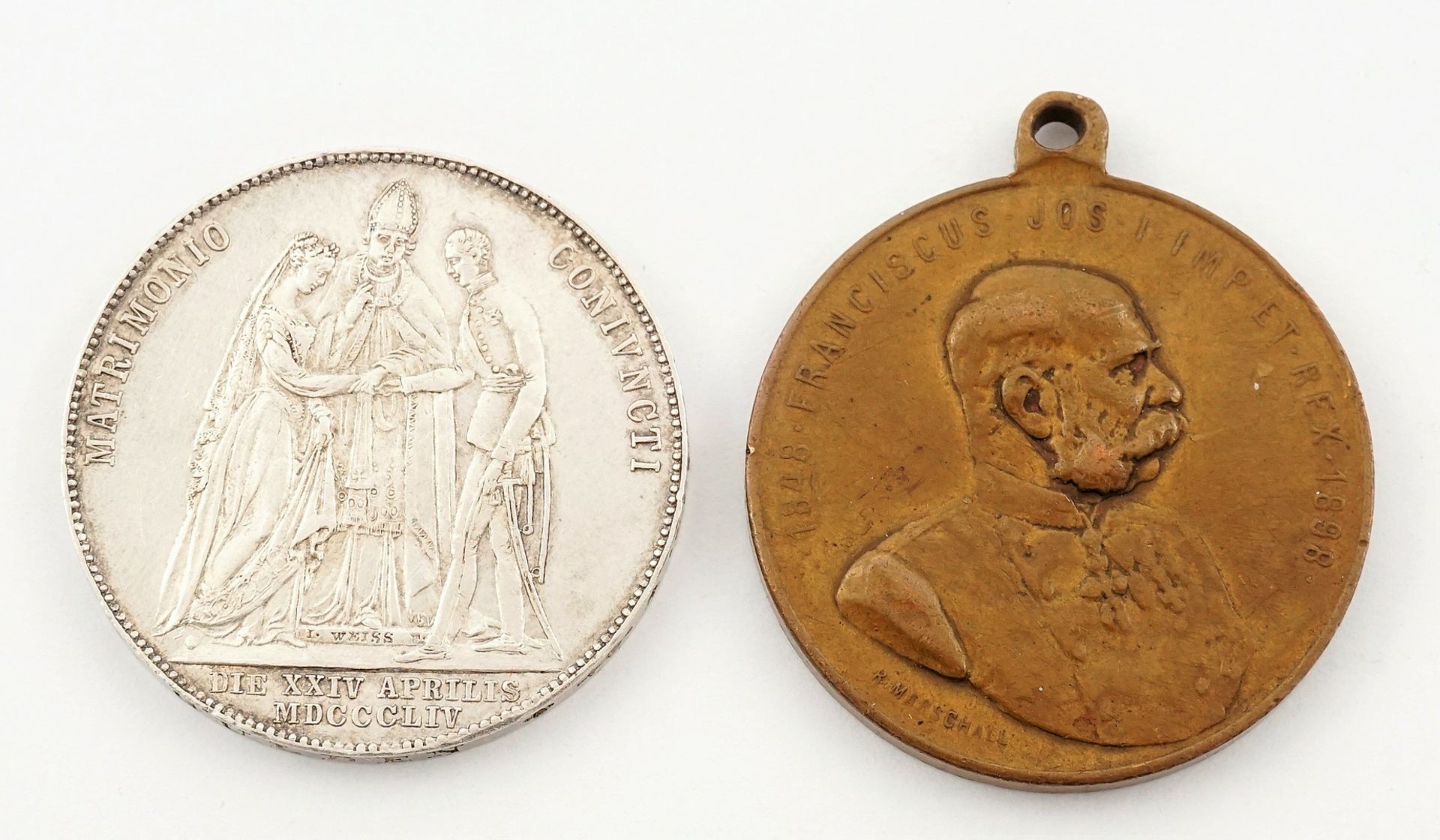 Ein Gulden, 1854, Hochzeit von Franz Joseph I. und Jubiläums-Erinnerungsmedaille, 1898 - Bild 2 aus 2