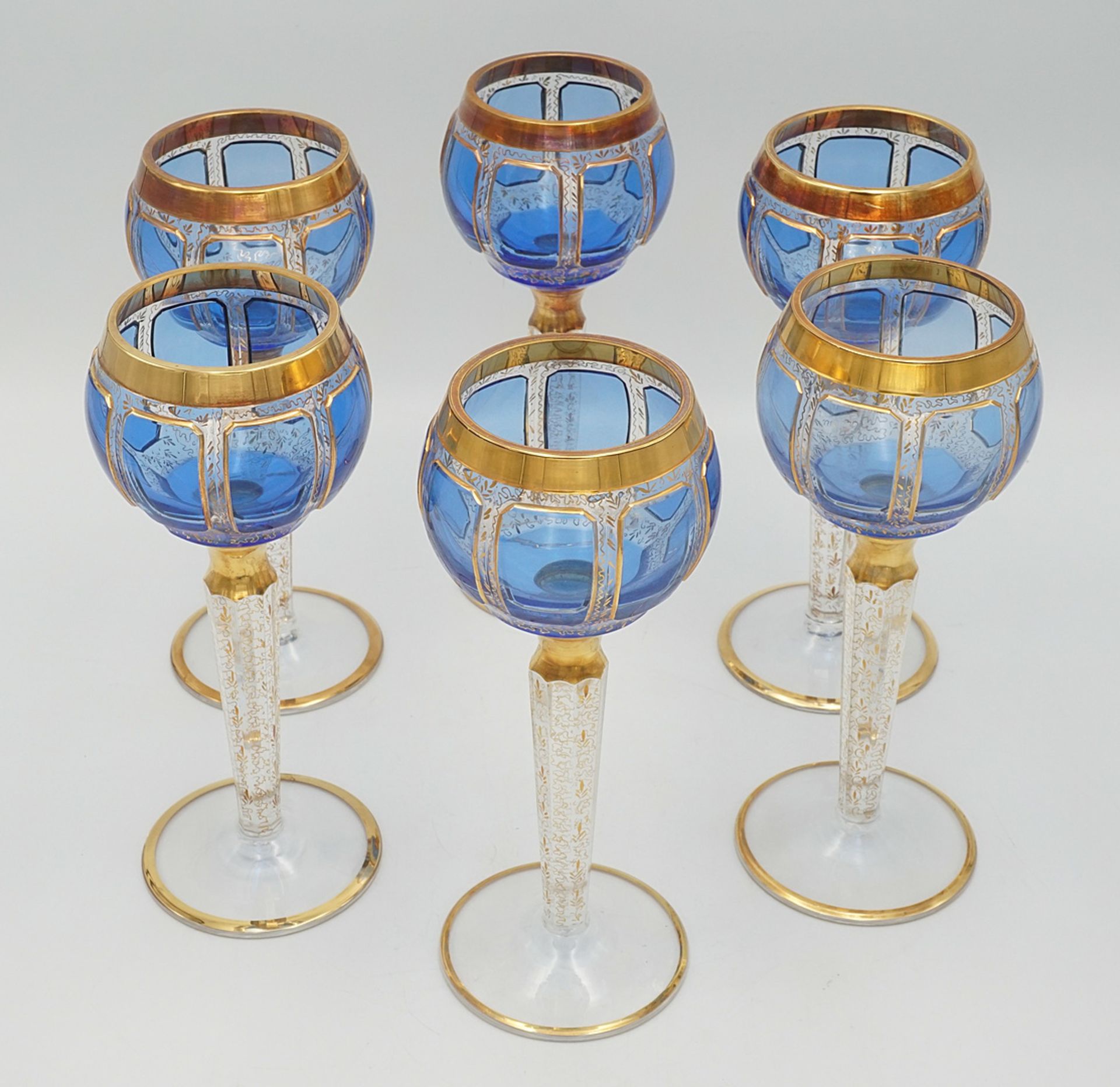 Six probably Steiner & Vogel Vohenstrauss magnificent wine glasses, around 1930 - Image 2 of 4