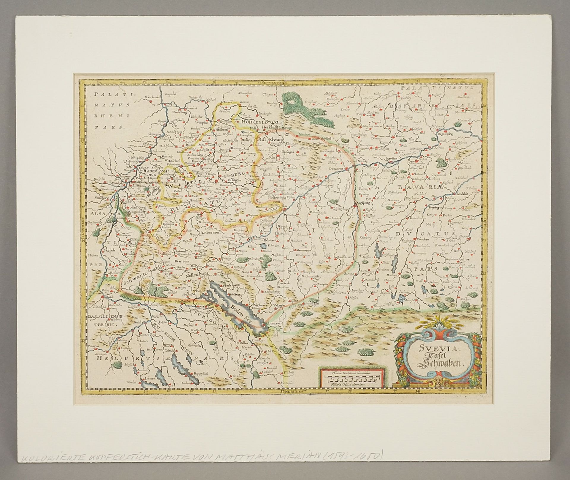 Matthäus Merian (1593-1650),  "Svevia" (Map of Swabia) - Image 2 of 3