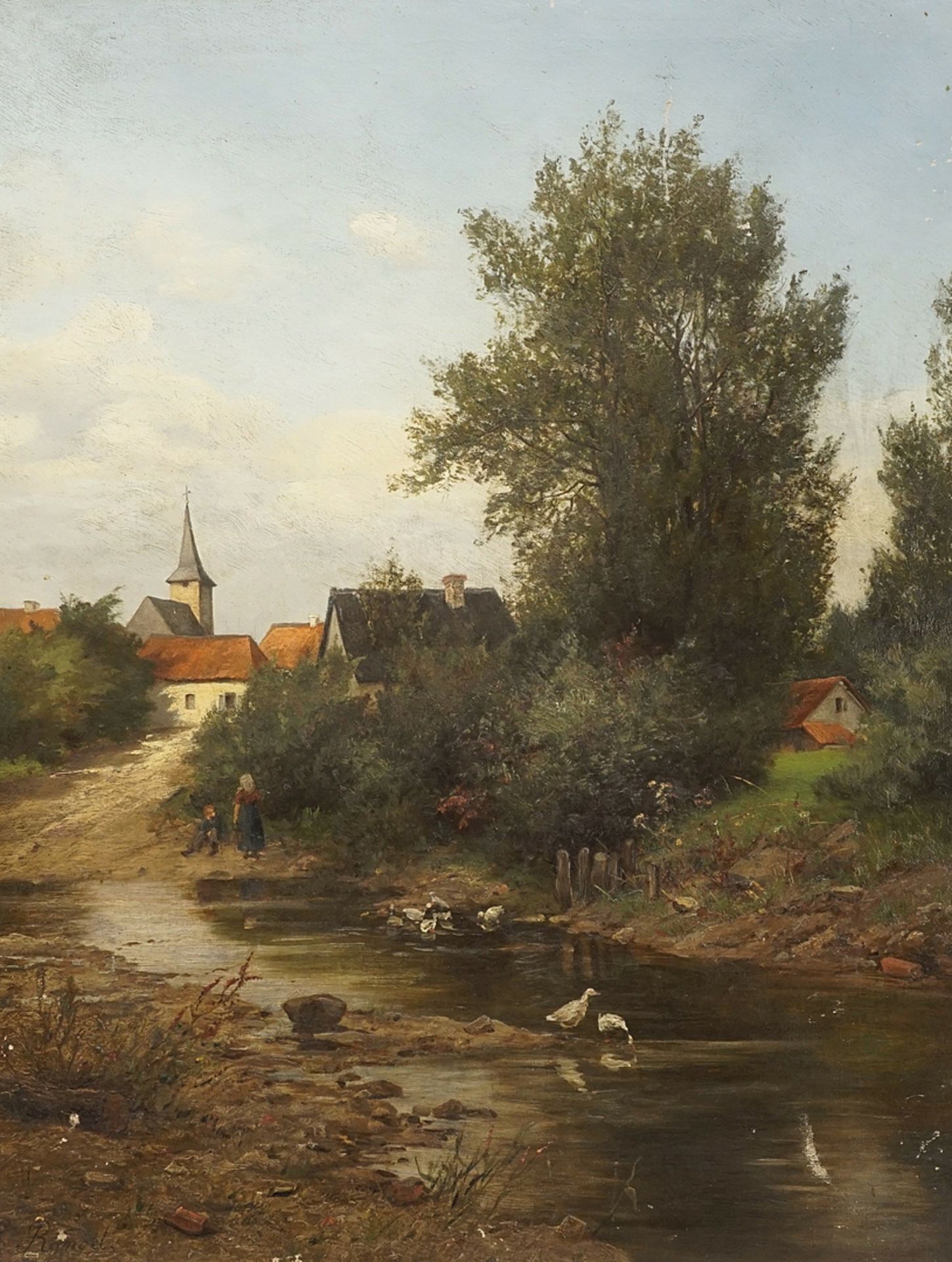 E. Randel, "Dorf am Teich"