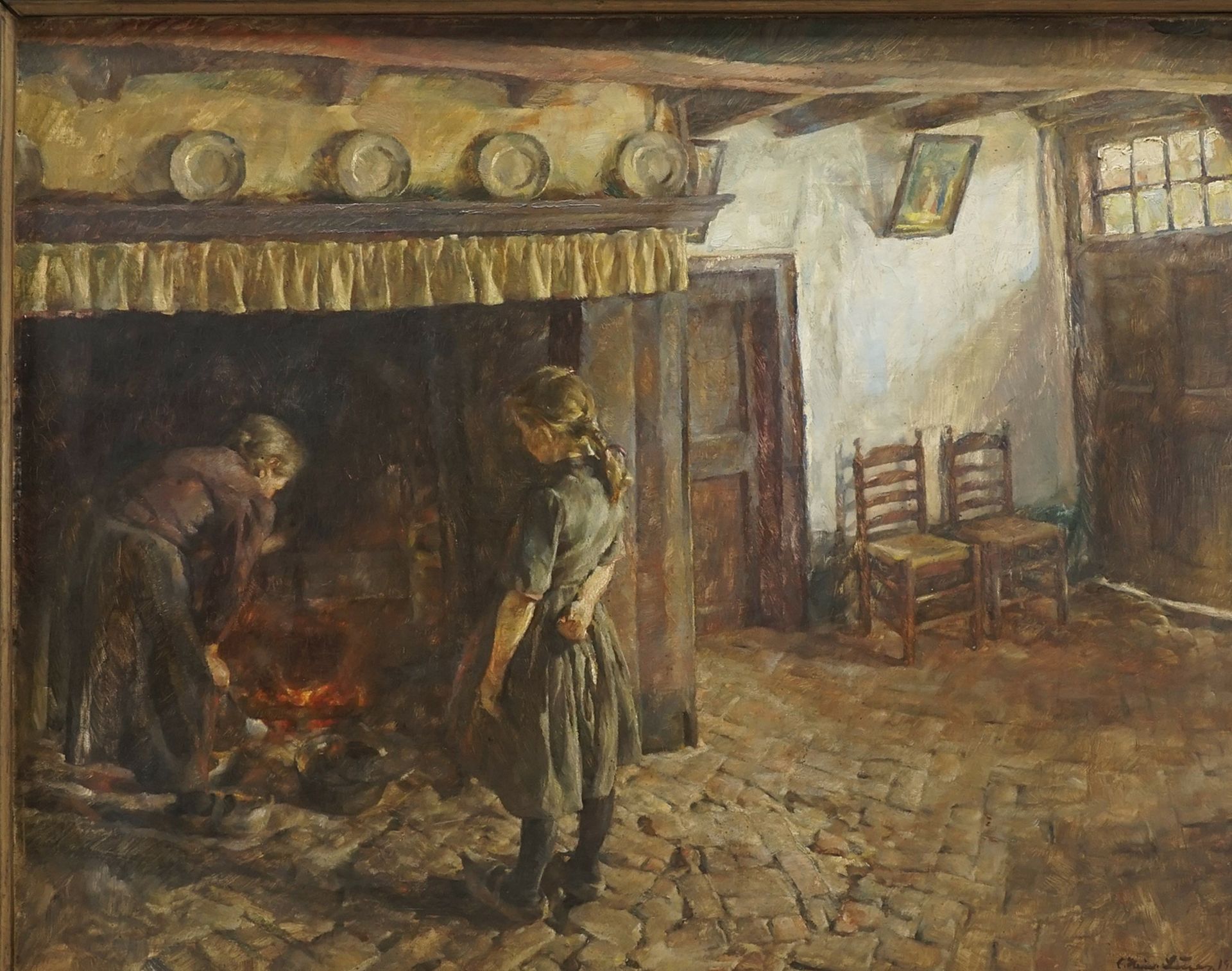 Carl Heinrich Lucas,  Zwei Mägde an der Feuerstelle