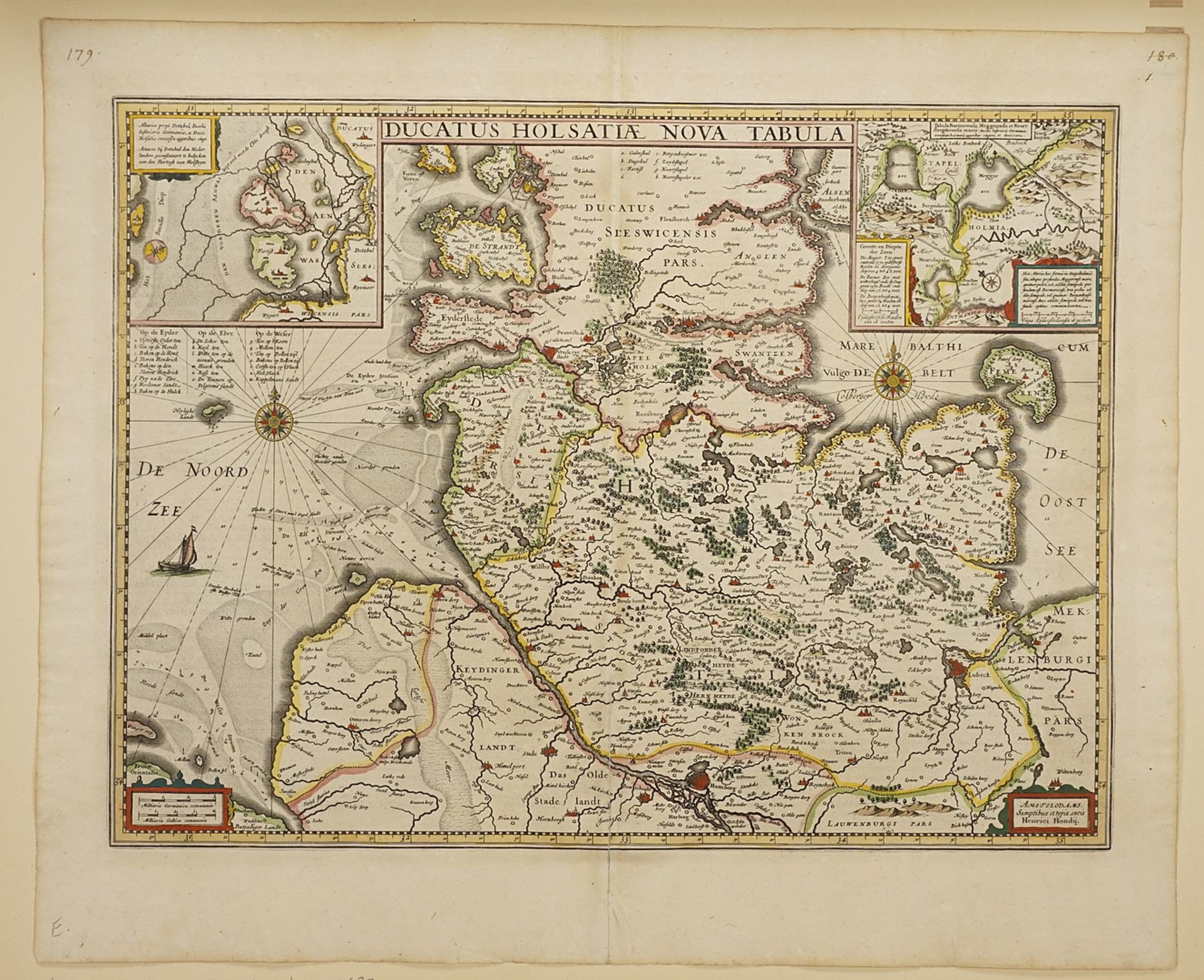 Henricus Hondius (1597-1651), "Ducatus Holsatiae nova tabula" (New Map of the Duchy of Holstein) - Image 3 of 4