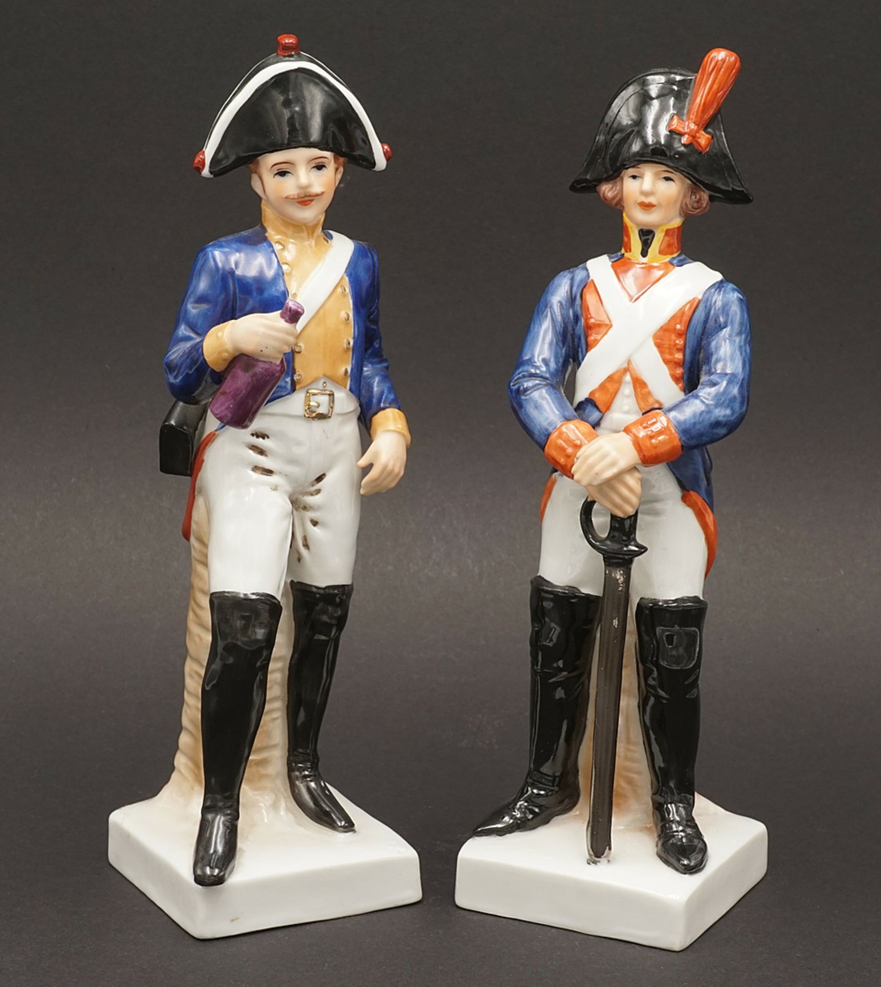Two porcelain figures of French Napoleon soldiers, 2nd half 20th century