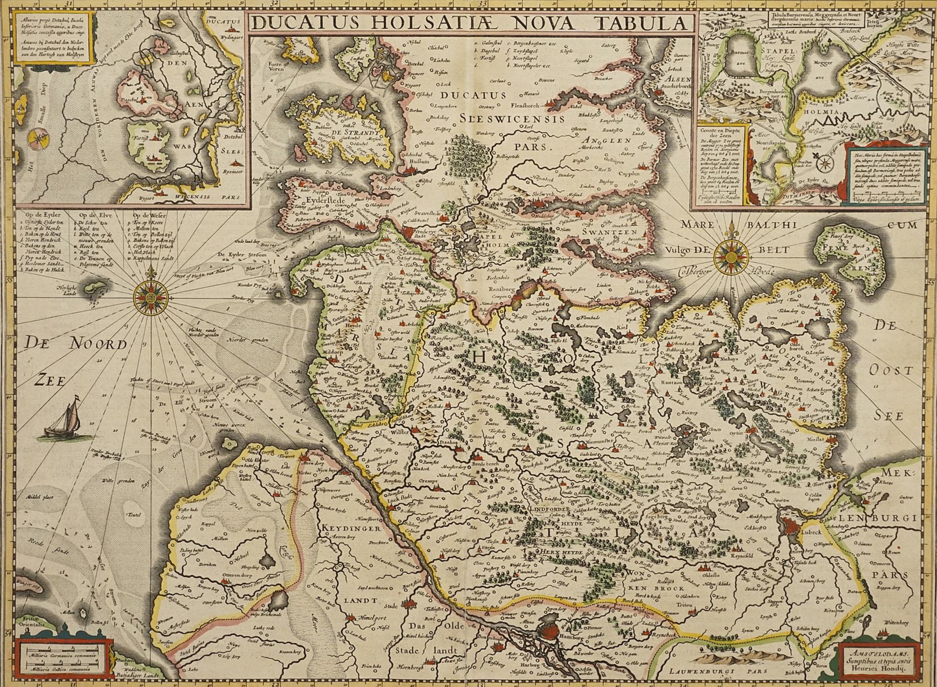 Henricus Hondius (1597-1651), "Ducatus Holsatiae nova tabula" (New Map of the Duchy of Holstein)