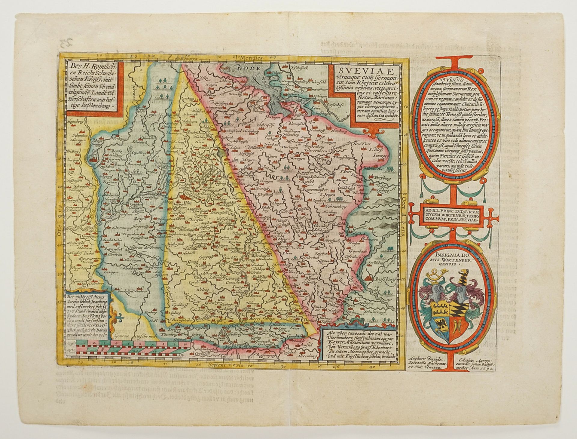 Mat(t)hias Quad (1557-1613), Map of Swabia - Image 3 of 4