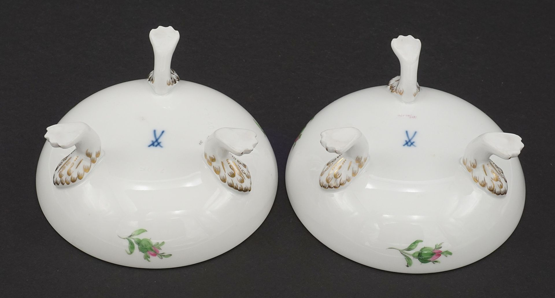 Two small Meissen foot bowls with red rose - Image 3 of 3