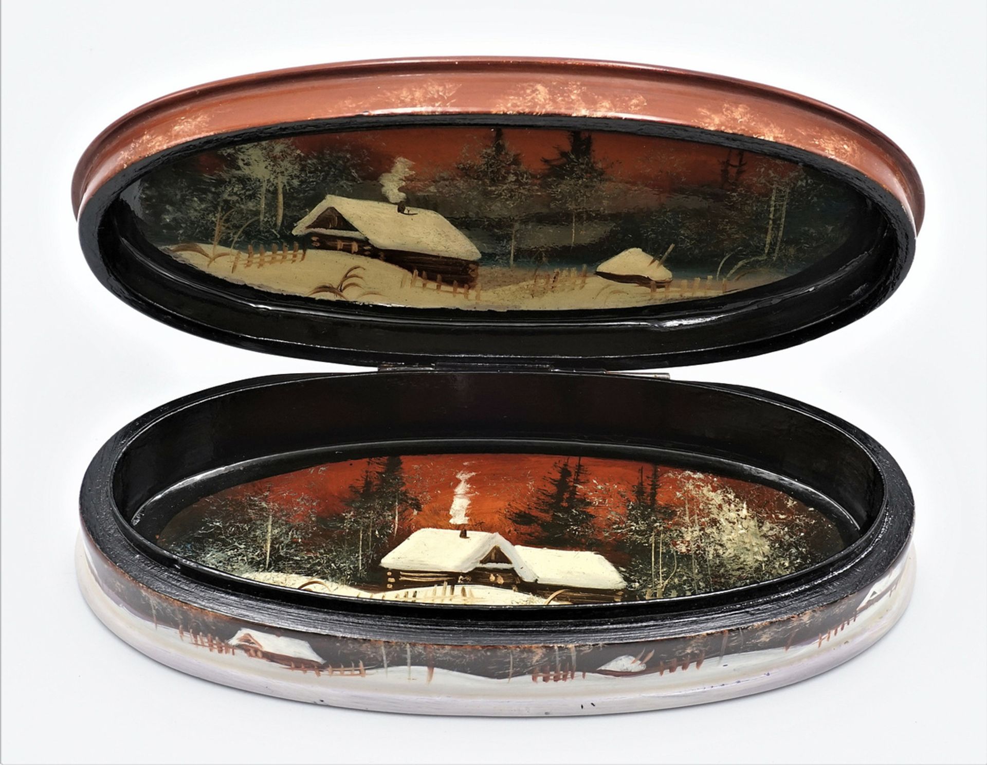 Lacquer box with a winter landscape - Image 3 of 6