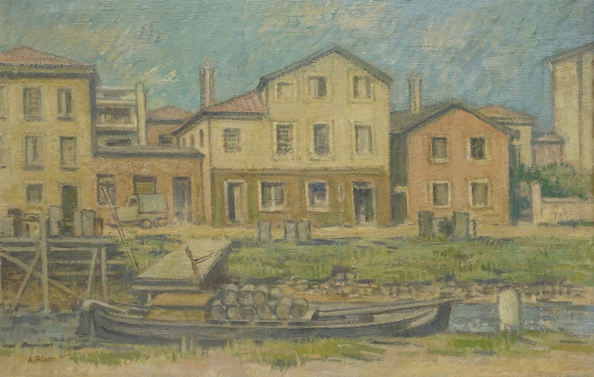 August Rixen (1897-1984), Row of houses by the water