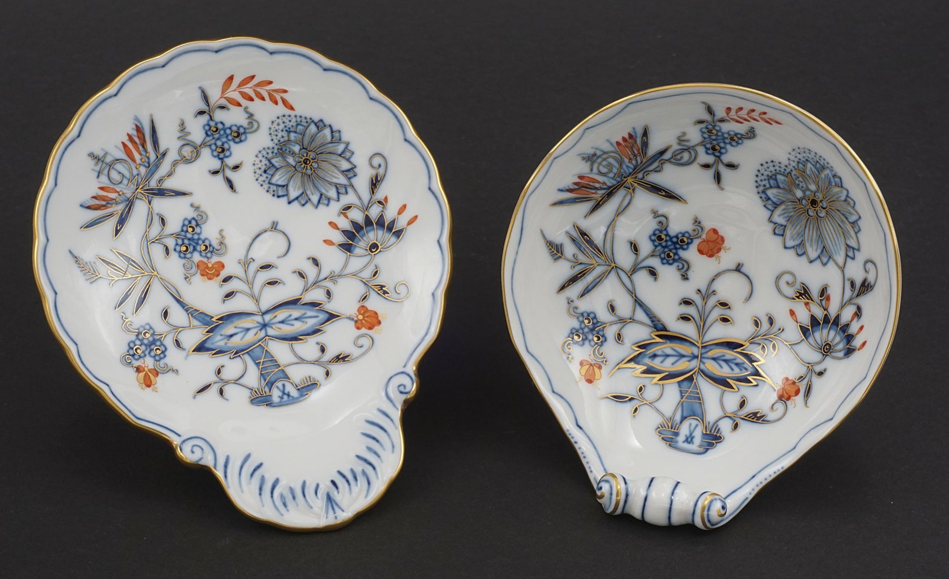 Two Meissen bowls with a colorful onion pattern  