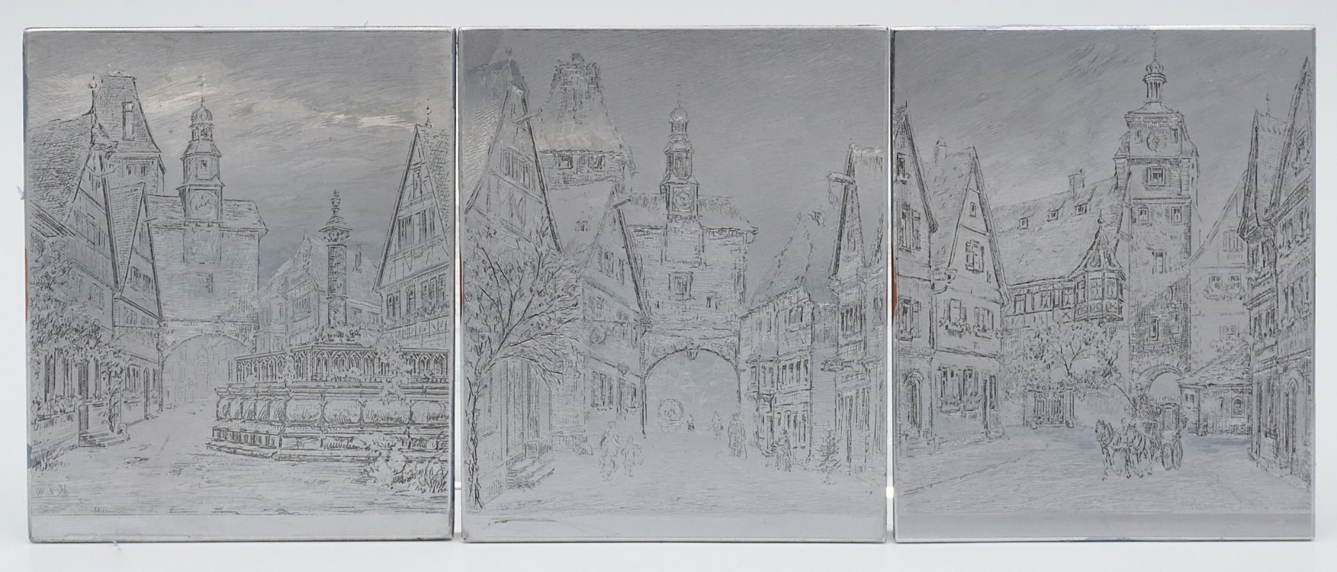 Carl Heinz Stricker (1926-2003), Three small etching plates with views of Rothenburg/Tauber