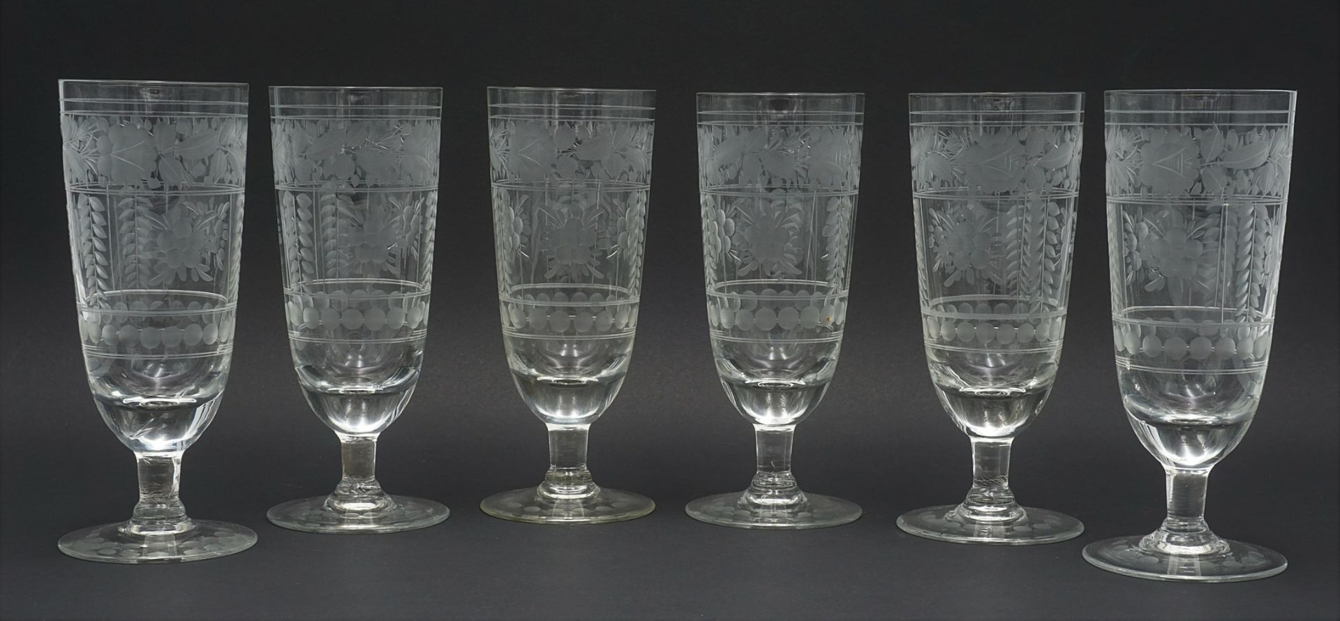 Six beer glasses, around 1900