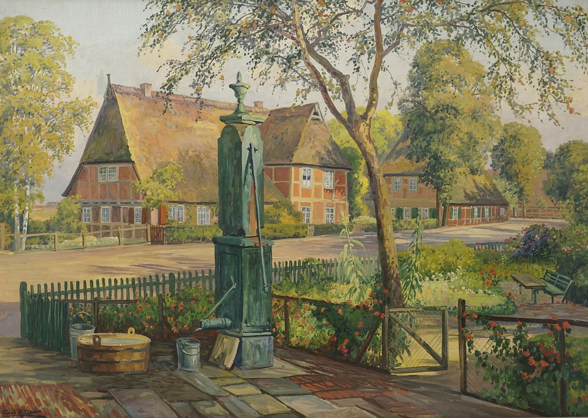 Carl Kuiper (1865-1930), Village view with well