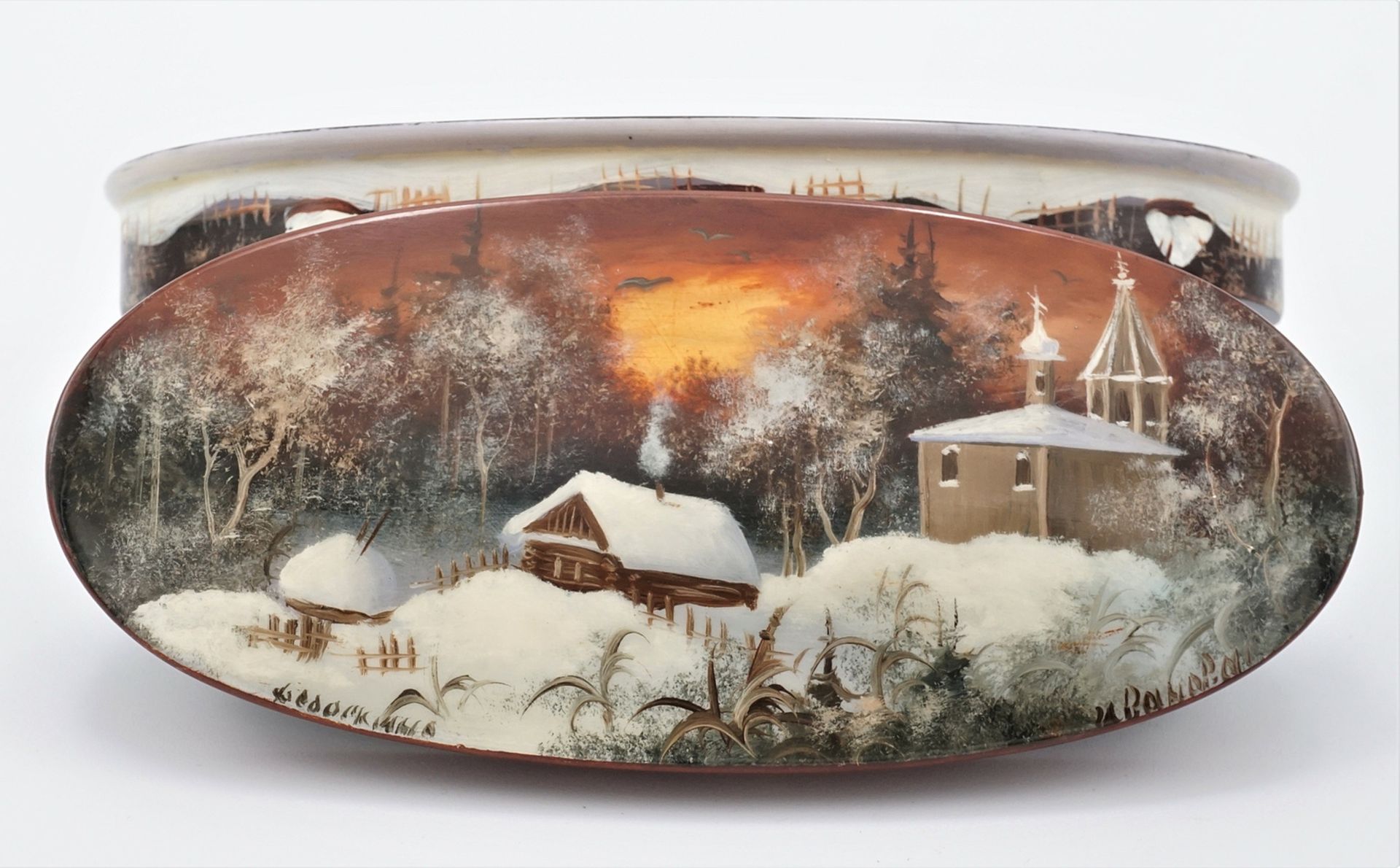 Lacquer box with a winter landscape - Image 2 of 6