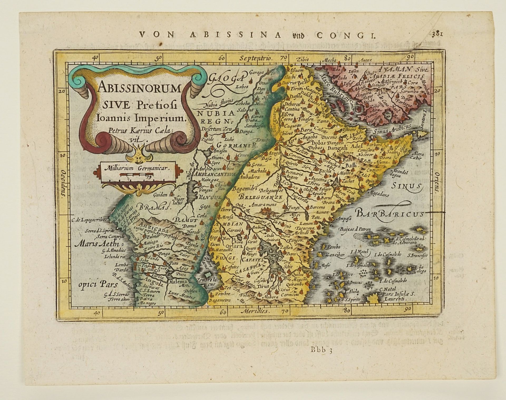 Pieter van den Keere (Petrus Kaerius, 1570-1630), Map of the Abyssinian Empire - Image 3 of 3
