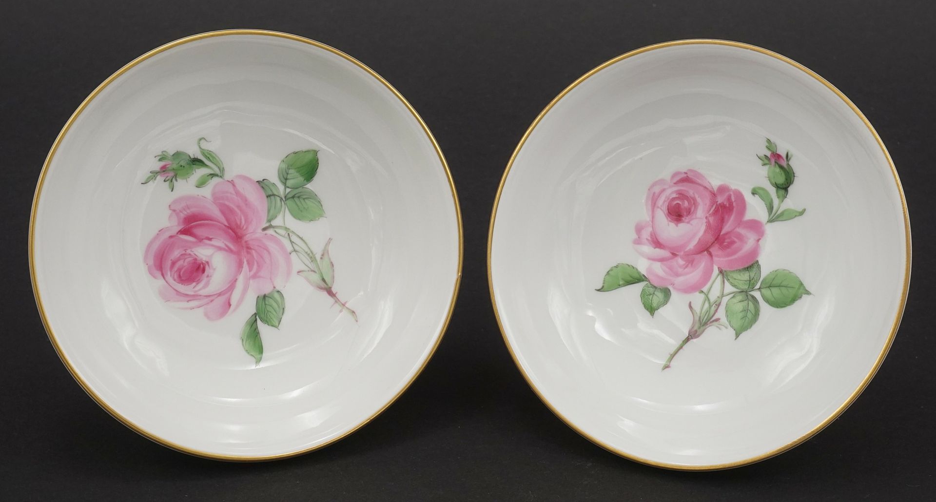 Two small Meissen foot bowls with red rose - Image 2 of 3