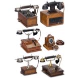 Six Intercom Telephones in Wood Cases, c. 1910-20