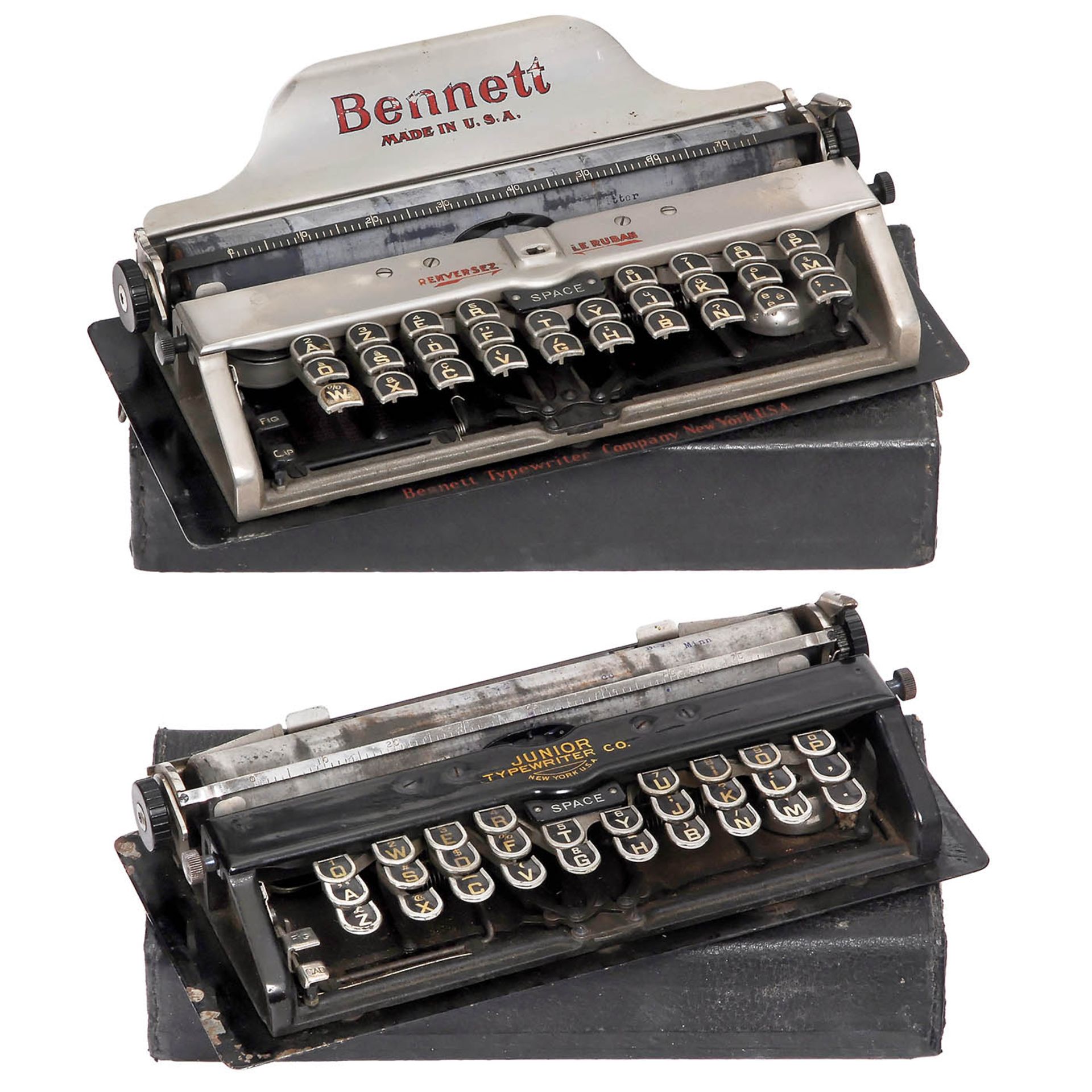 Two American Typewheel Typewriters "Bennett" and "Junior", c. 1910