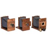 3 Tailboard Cameras 13 x 18 cm, c. 1900